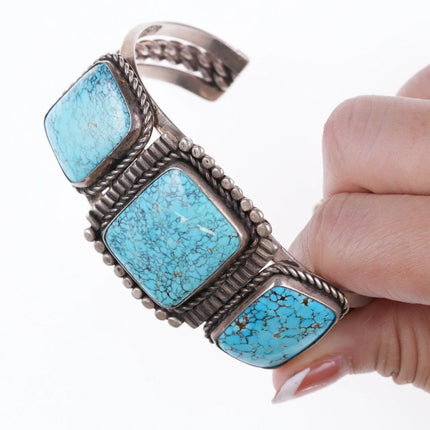6.75" Vintage Navajo silver and spiderweb turquoise bracelet - Estate Fresh Austin
