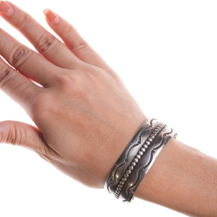 6.75" Vintage Navajo stamped silver cuff bracelet - Estate Fresh Austin