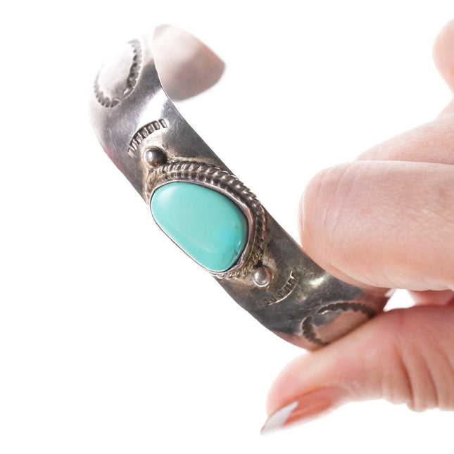 6.75" Vintage Navajo sterling and turquoise bracelet rt - Estate Fresh Austin