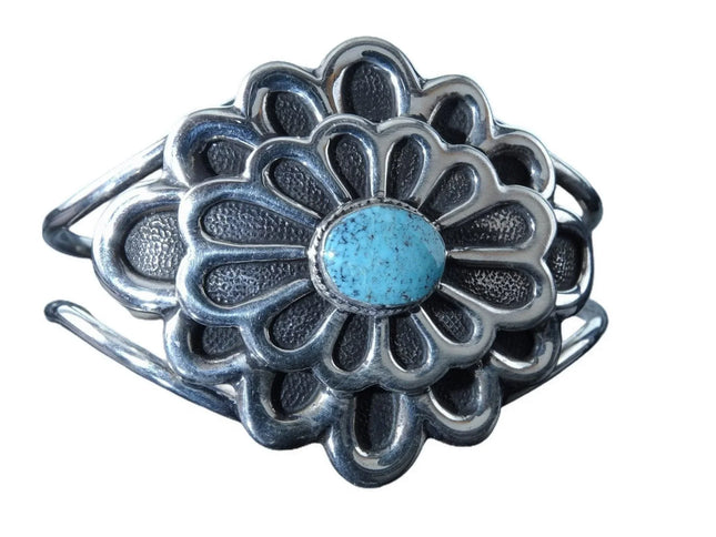 6.75" Vintage Navajo Sterling Kingman Turquoise Cuff Bracelet - Estate Fresh Austin