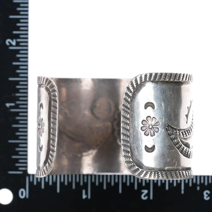 6.75" Vintage Navajo wide band heavily stamped silver cuff bracelet - Estate Fresh Austin