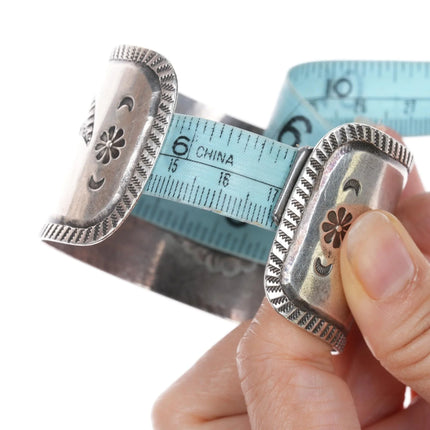 6.75" Vintage Navajo wide band heavily stamped silver cuff bracelet - Estate Fresh Austin