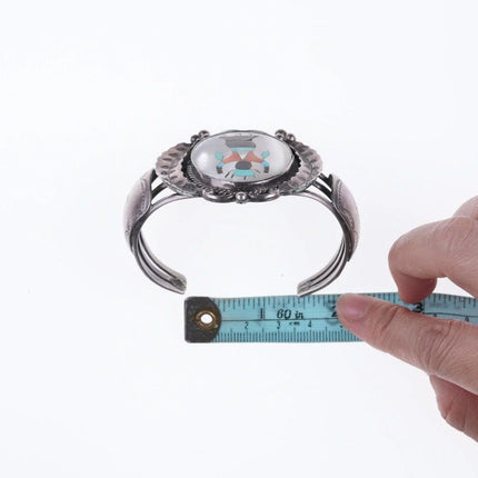 6.75" Vintage Zuni Inlaid stamped silver bracelet - Estate Fresh Austin