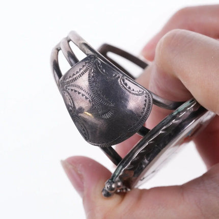 6.75" Vintage Zuni Inlaid stamped silver bracelet - Estate Fresh Austin