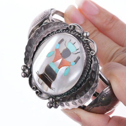 6.75" Vintage Zuni Inlaid stamped silver bracelet - Estate Fresh Austin