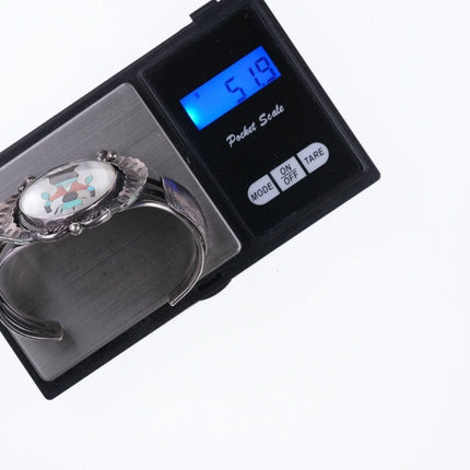 6.75" Vintage Zuni Inlaid stamped silver bracelet - Estate Fresh Austin