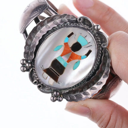 6.75" Vintage Zuni Inlaid stamped silver bracelet - Estate Fresh Austin