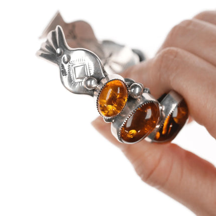 6.75" Wilson Begay silver and petrified tree sap cuff bracelet - Estate Fresh Austin