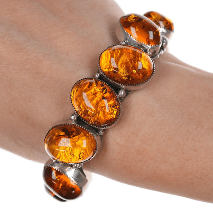 6.75" Wilson Begay silver and petrified tree sap cuff bracelet - Estate Fresh Austin