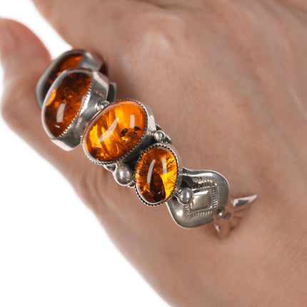 6.75" Wilson Begay silver and petrified tree sap cuff bracelet - Estate Fresh Austin