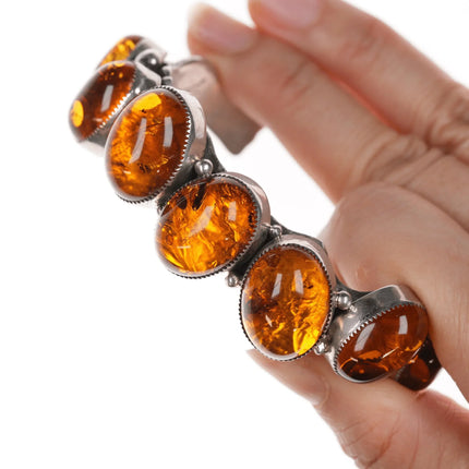 6.75" Wilson Begay silver and petrified tree sap cuff bracelet - Estate Fresh Austin