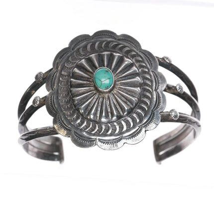 7.12" 30's-40's Navajo ingot silver concho carinated 3 band cuff bracelet - Estate Fresh Austin