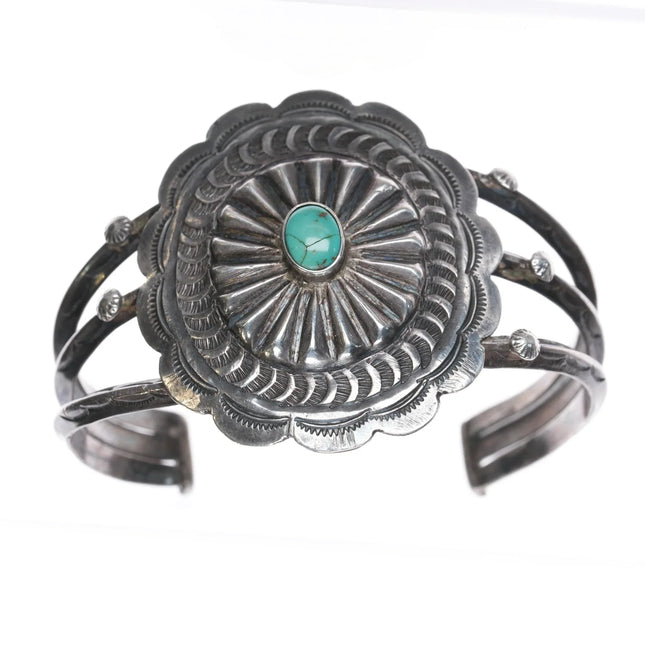 7.12" 30's-40's Navajo ingot silver concho carinated 3 band cuff bracelet - Estate Fresh Austin