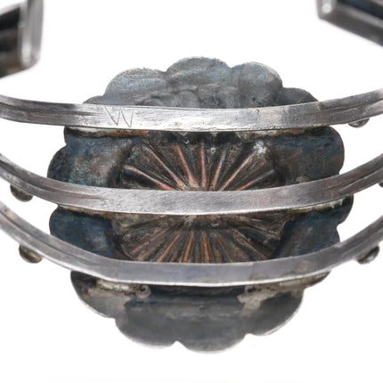7.12" 30's-40's Navajo ingot silver concho carinated 3 band cuff bracelet - Estate Fresh Austin