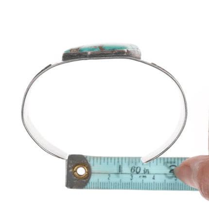 7.12" 40's-50's Navajo Curio Thunderbird Heavy stamped cuff bracelet with turquoise - Estate Fresh Austin