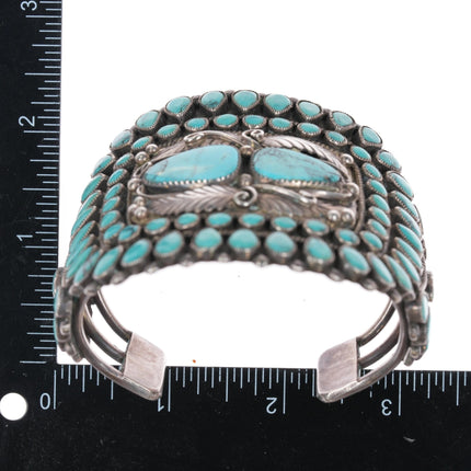 7 1/8" 50's - 60's MB Zuni turquoise cluster large sterling cuff bracelet - Estate Fresh Austin