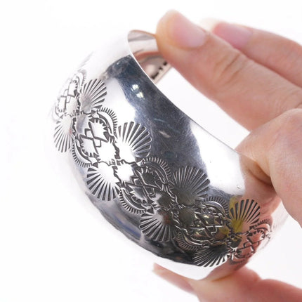 7.12" Ben Chavez Navajo Stamped Silver bracelet - Estate Fresh Austin