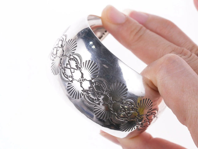 7.12" Ben Chavez Navajo Stamped Silver bracelet - Estate Fresh Austin