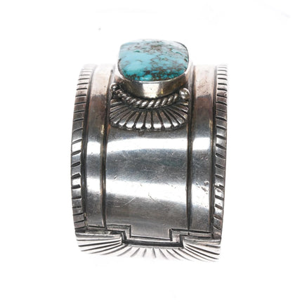 7.12" c1940's Navajo Chiseled silver cuff bracelet with turquoise - Estate Fresh Austin