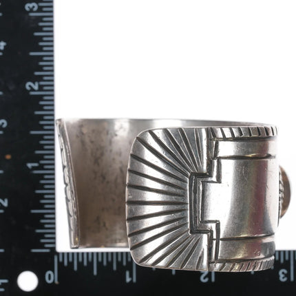 7.12" c1940's Navajo Chiseled silver cuff bracelet with turquoise - Estate Fresh Austin