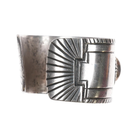 7.12" c1940's Navajo Chiseled silver cuff bracelet with turquoise - Estate Fresh Austin
