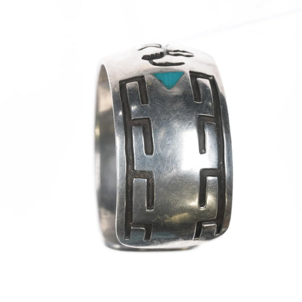 7.12" c1950's Navajo silver overlay style cuff bracelet with turquoise inlay - Estate Fresh Austin