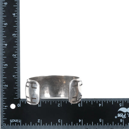 7.12" c1950's Navajo silver overlay style cuff bracelet with turquoise inlay - Estate Fresh Austin