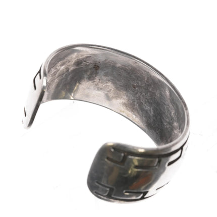 7.12" c1950's Navajo silver overlay style cuff bracelet with turquoise inlay - Estate Fresh Austin