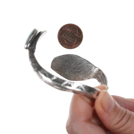 7.12" Chief Wolf Robe Hunt (1905-1977) Acoma Ingot silver and turquoise Snake cuff bracelet - Estate Fresh Austin