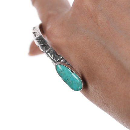 7.12" Chief Wolf Robe Hunt (1905-1977) Acoma Ingot silver and turquoise Snake cuff bracelet - Estate Fresh Austin