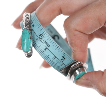 7.12" Chief Wolf Robe Hunt (1905-1977) Acoma Ingot silver and turquoise Snake cuff bracelet - Estate Fresh Austin