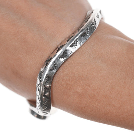 7.12" Chief Wolf Robe Hunt (1905-1977) Acoma Ingot silver and turquoise Snake cuff bracelet - Estate Fresh Austin