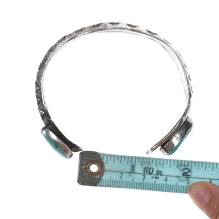 7.12" Chief Wolf Robe Hunt (1905-1977) Acoma Ingot silver and turquoise Snake cuff bracelet - Estate Fresh Austin