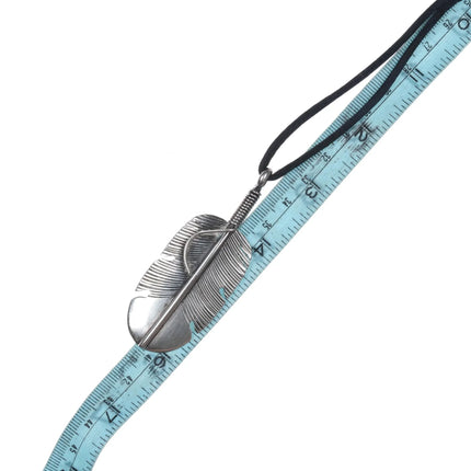 7.12" Douglas Etsitty Navajo sterling feather cuff bracelet and pendant - Estate Fresh Austin