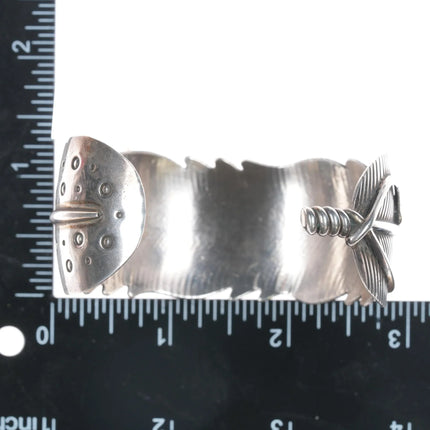 7.12" Douglas Etsitty Navajo sterling feather cuff bracelet and pendant - Estate Fresh Austin