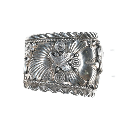 7.12" Heavy Jerry Bahe Navajo sterling buffalo cuff bracelet - Estate Fresh Austin