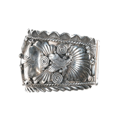 7.12" Heavy Jerry Bahe Navajo sterling buffalo cuff bracelet - Estate Fresh Austin
