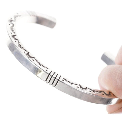 7.12" Heavy Jonathan Nez Navajo Sterling silver heavy stamped bracelet - Estate Fresh Austin