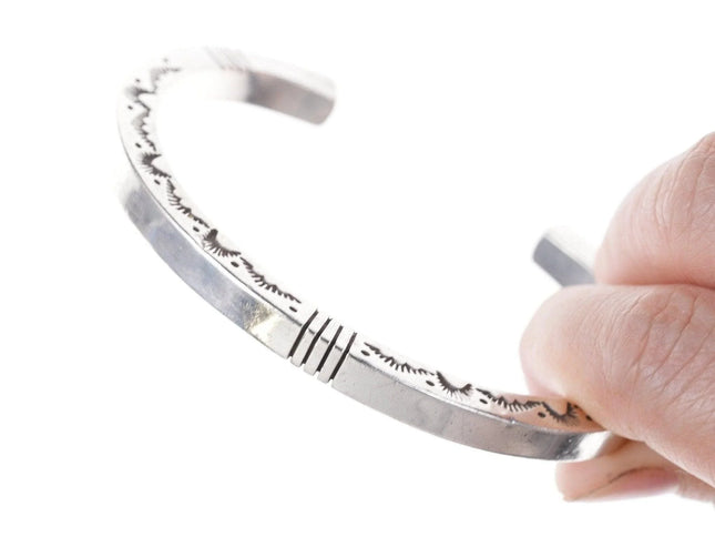 7.12" Heavy Jonathan Nez Navajo Sterling silver heavy stamped bracelet - Estate Fresh Austin