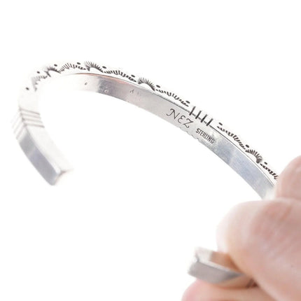 7.12" Heavy Jonathan Nez Navajo Sterling silver heavy stamped bracelet - Estate Fresh Austin