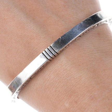 7.12" Heavy Jonathan Nez Navajo Sterling silver heavy stamped bracelet - Estate Fresh Austin
