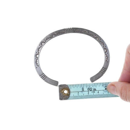 7.12" Heavy Jonathan Nez Navajo Sterling silver heavy stamped bracelet - Estate Fresh Austin