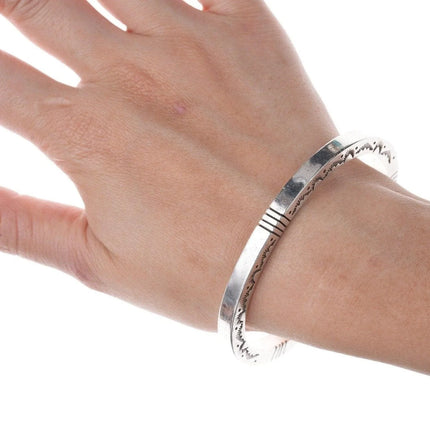 7.12" Heavy Jonathan Nez Navajo Sterling silver heavy stamped bracelet - Estate Fresh Austin