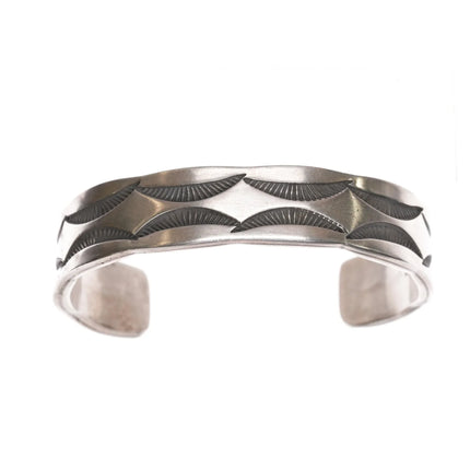 7.12" Navajo Nora Tahe Deep Stamped silver cuff bracelet - Estate Fresh Austin