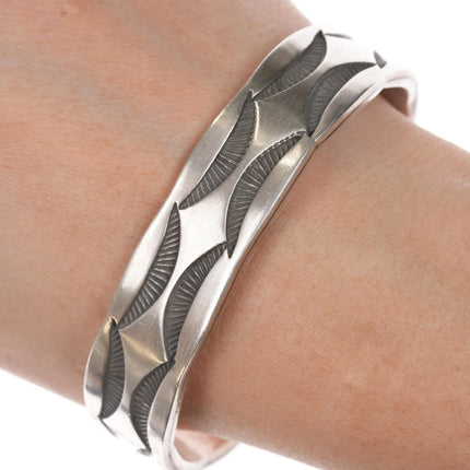 7.12" Navajo Nora Tahe Deep Stamped silver cuff bracelet - Estate Fresh Austin