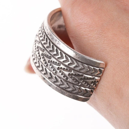 7.12" Navajo Richard Begay Heavy stamped sterling silver bracelet - Estate Fresh Austin