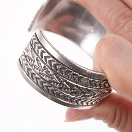 7.12" Navajo Richard Begay Heavy stamped sterling silver bracelet - Estate Fresh Austin