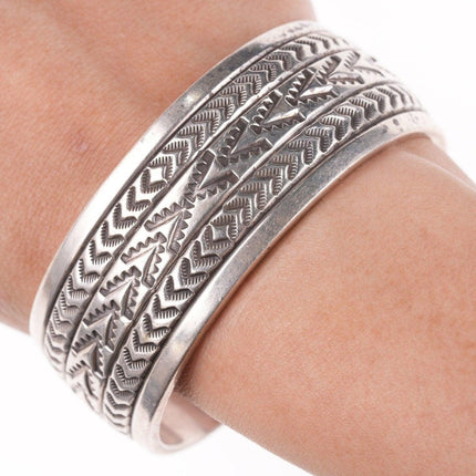 7.12" Navajo Richard Begay Heavy stamped sterling silver bracelet - Estate Fresh Austin