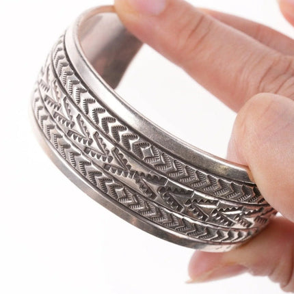 7.12" Navajo Richard Begay Heavy stamped sterling silver bracelet - Estate Fresh Austin