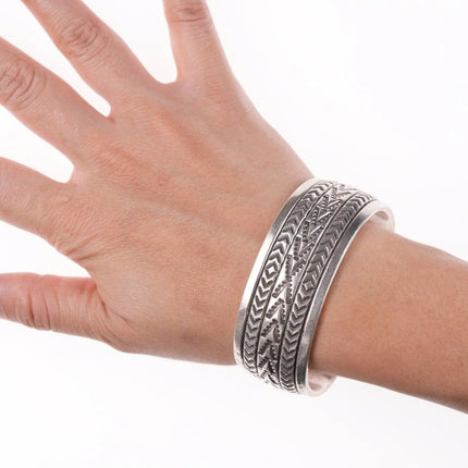 7.12" Navajo Richard Begay Heavy stamped sterling silver bracelet - Estate Fresh Austin
